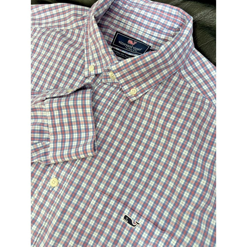 Vineyard Vines Shirt Tucker Classic Fit Button Down Mens L Blue/Red Plaid